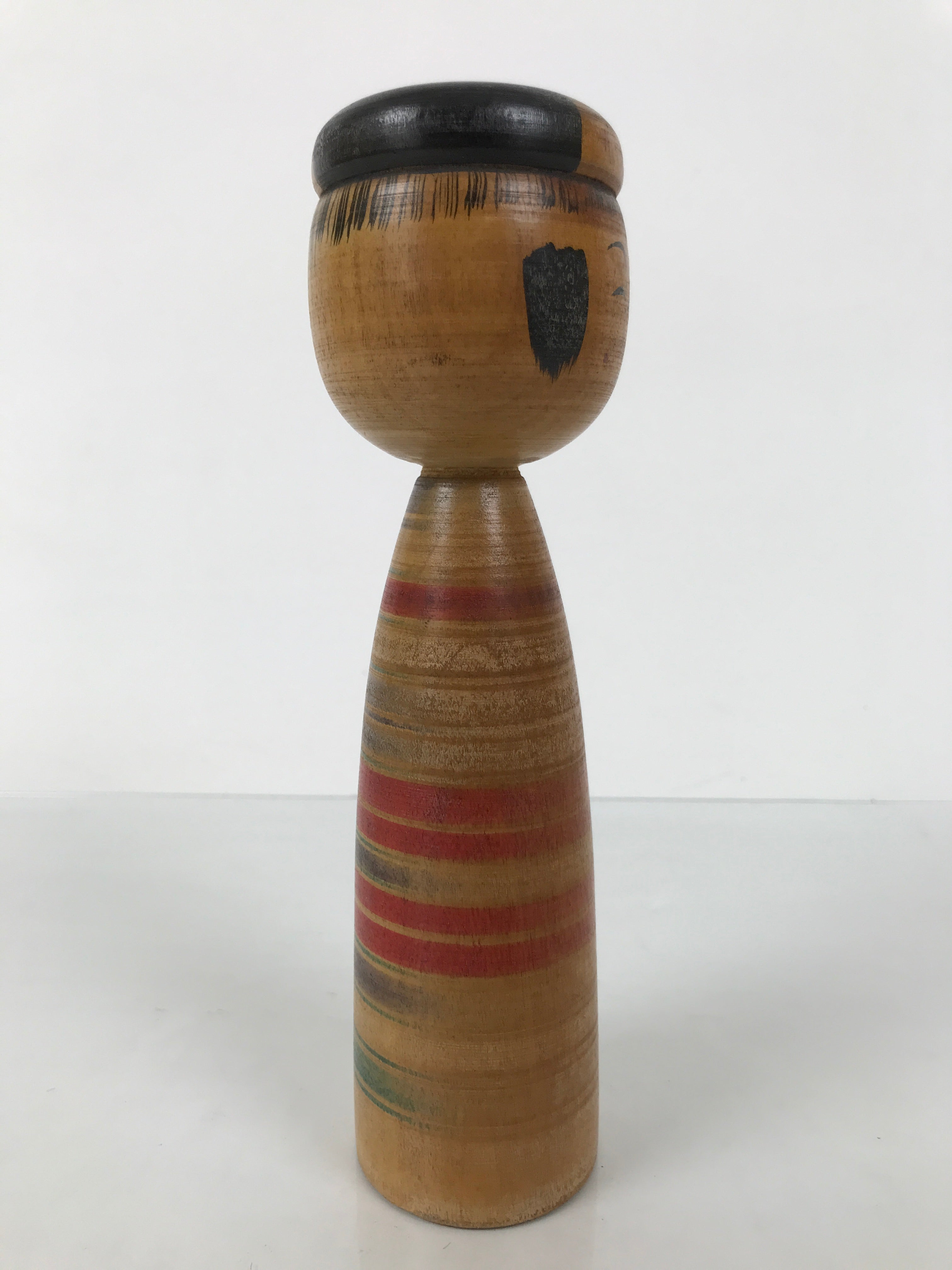 Japanese Classic Wooden Kokeshi Doll Vtg Black Red Brown Traditional Craft KF784
