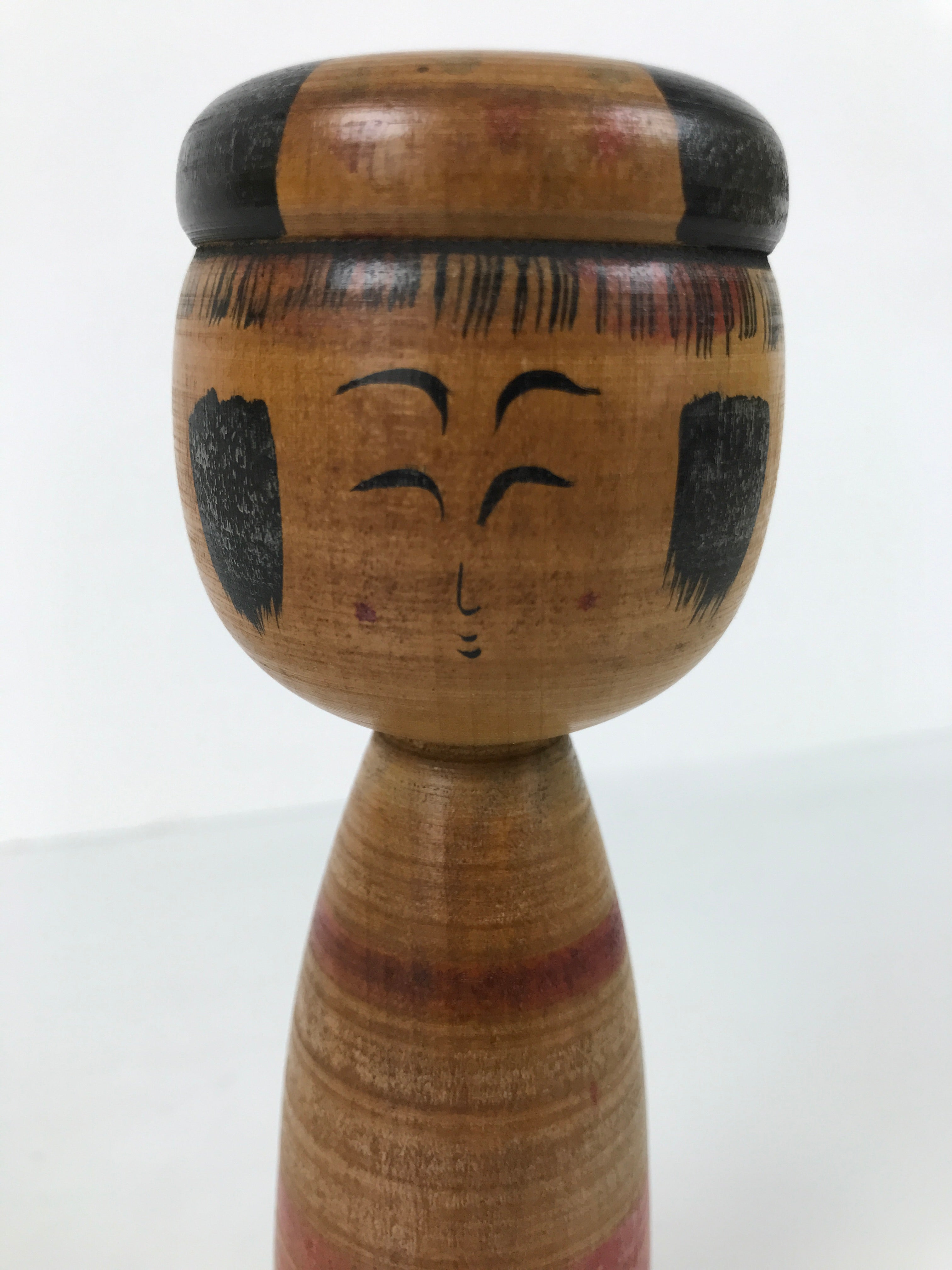 Japanese Classic Wooden Kokeshi Doll Vtg Black Red Brown Traditional Craft KF784