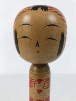 Japanese Classic Wooden Kokeshi Doll Vtg Black Red Brown Traditional Craft KF787