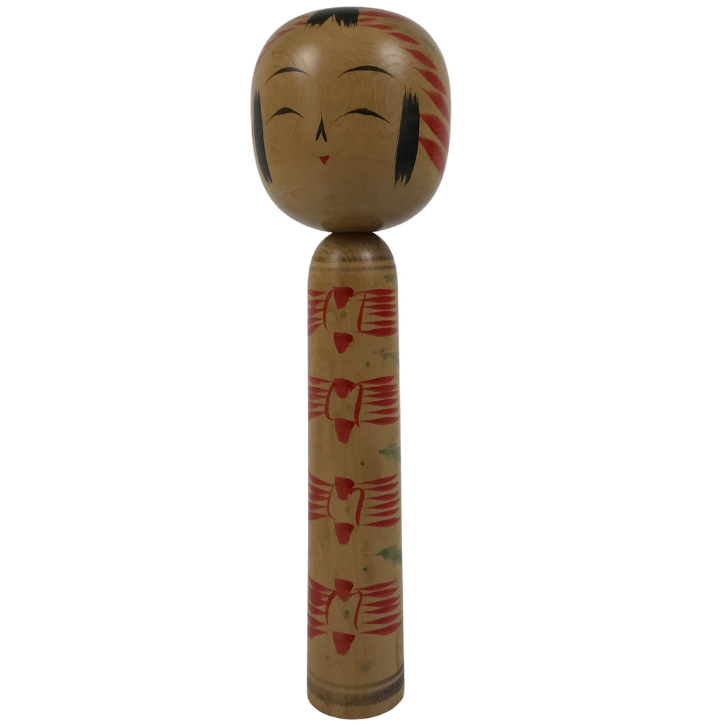 Japanese Classic Wooden Kokeshi Doll Vtg Black Red Brown Traditional Craft KF787