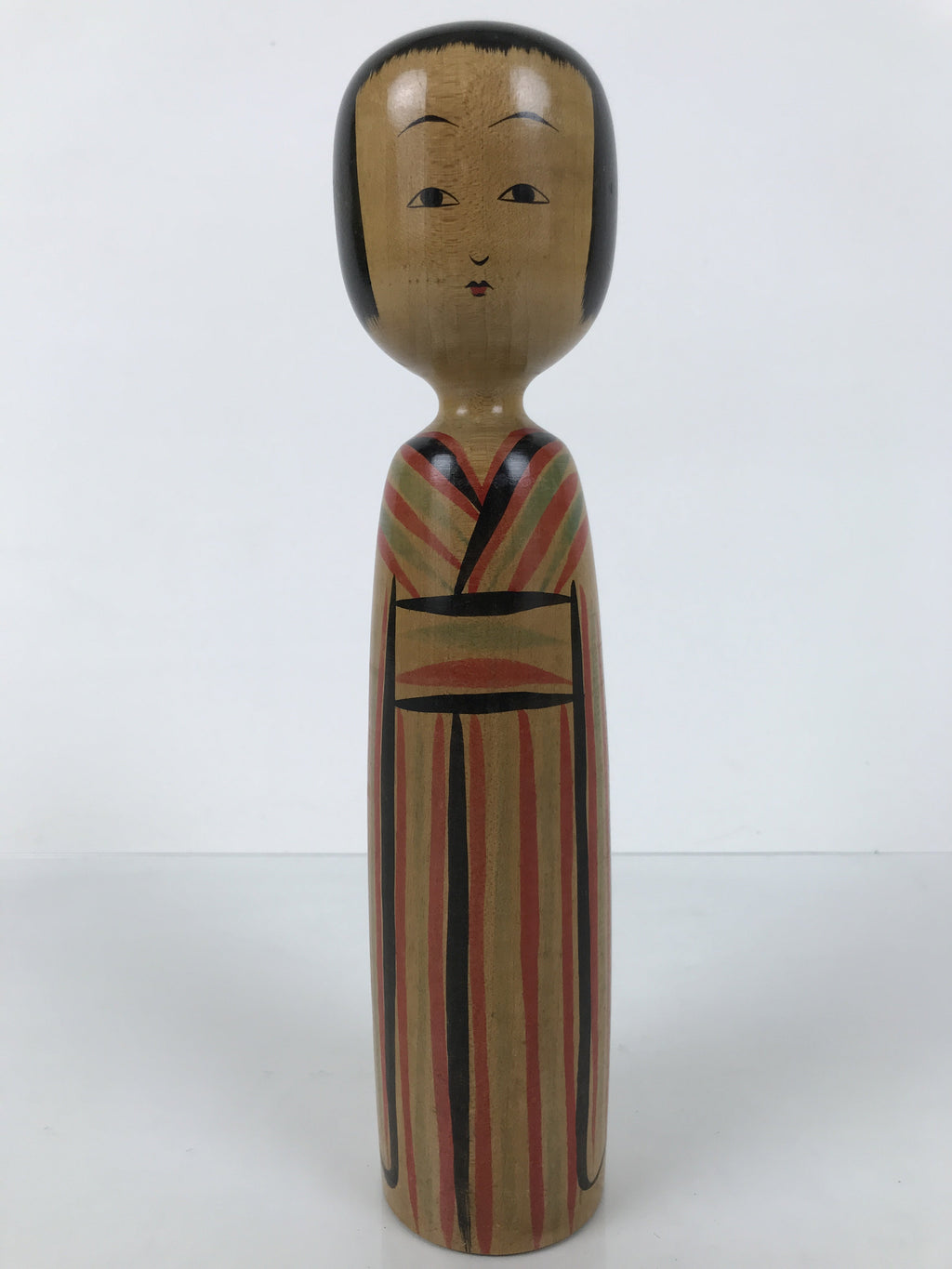 Japanese Classic Wooden Kokeshi Doll Vtg Black Red Brown Traditional Craft KF790