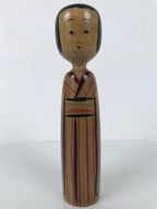 Japanese Classic Wooden Kokeshi Doll Vtg Black Red Brown Traditional Craft KF790
