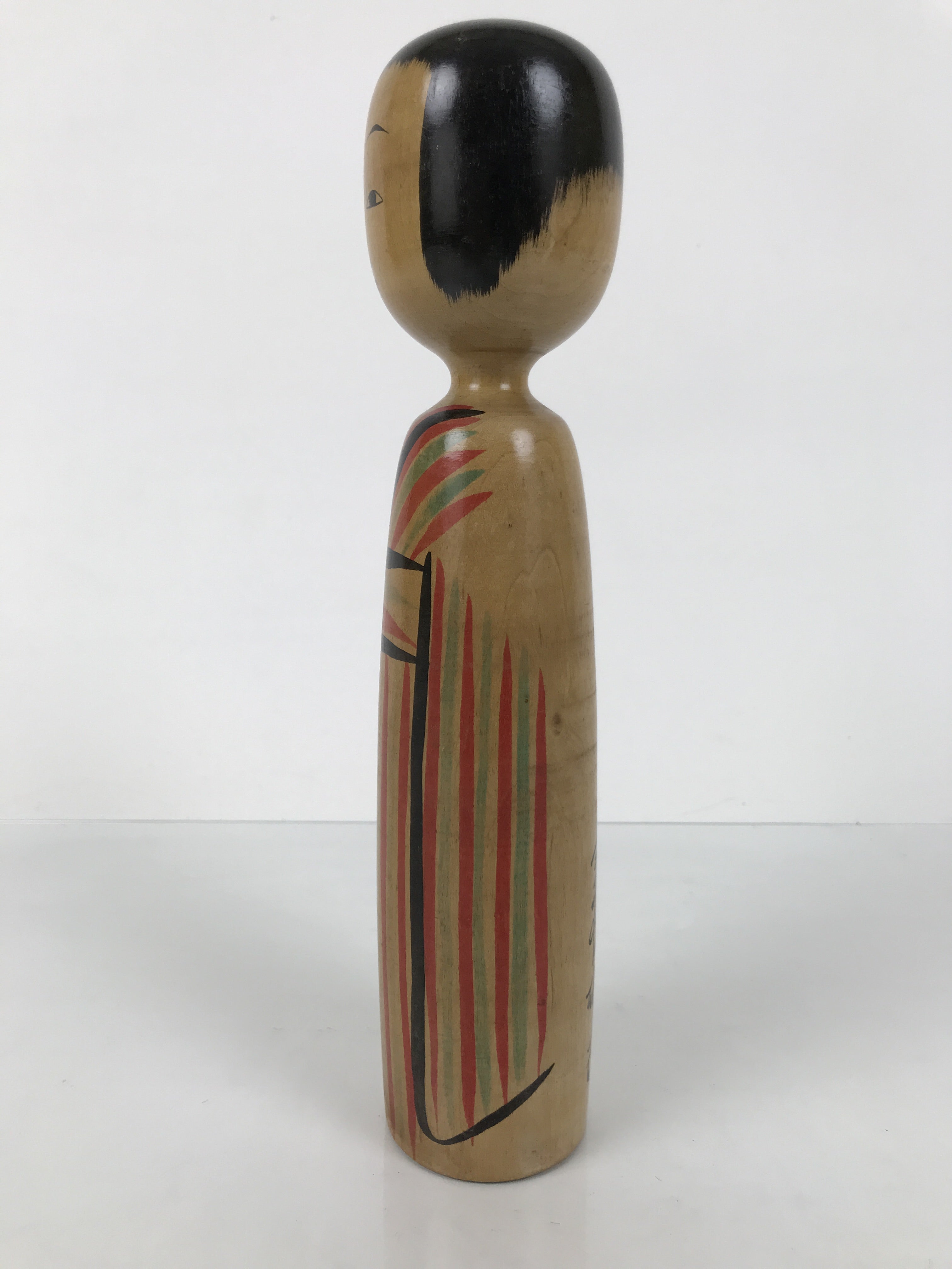 Japanese Classic Wooden Kokeshi Doll Vtg Black Red Brown Traditional Craft KF790