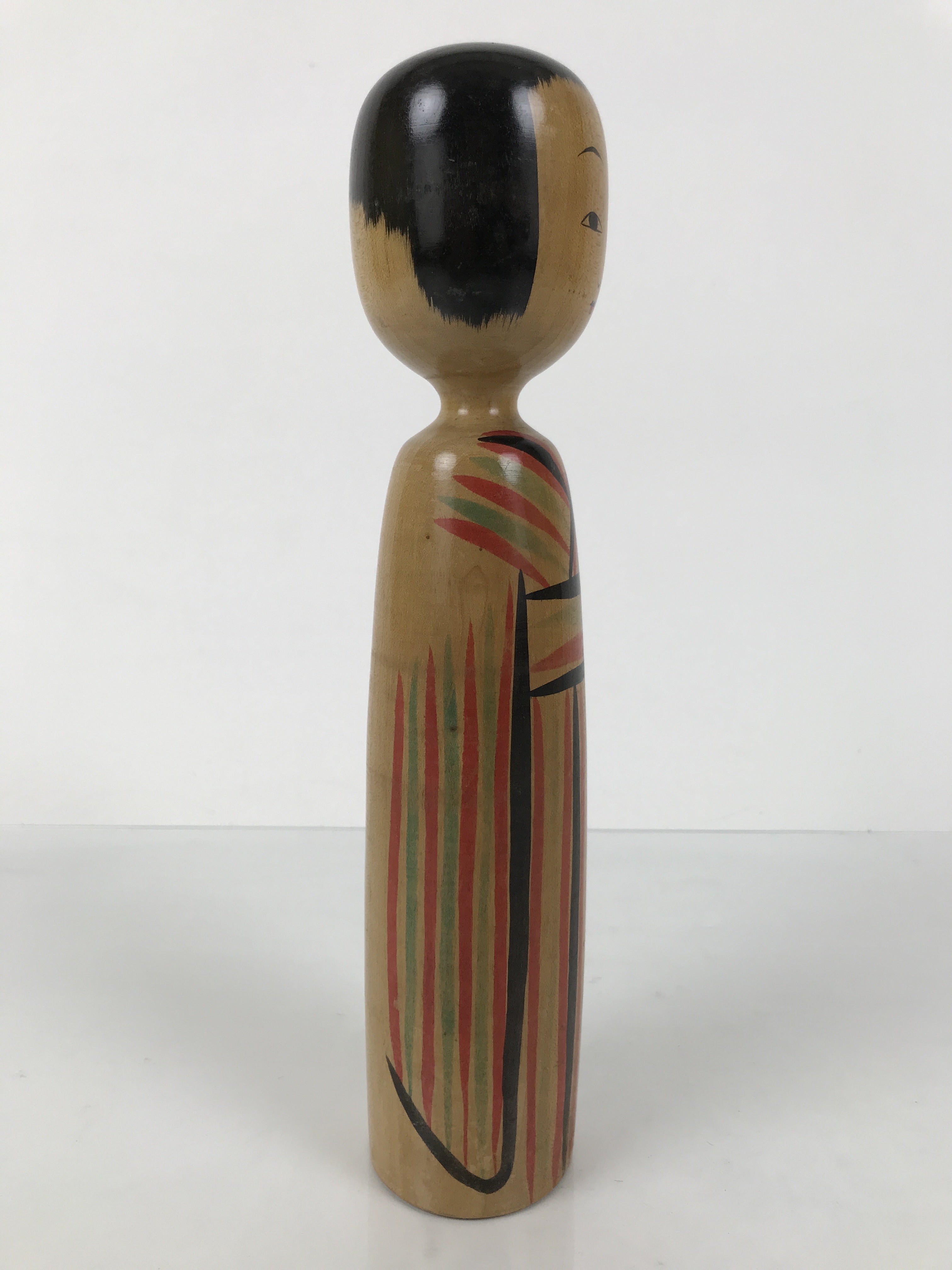 Japanese Classic Wooden Kokeshi Doll Vtg Black Red Brown Traditional Craft KF790
