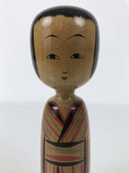 Japanese Classic Wooden Kokeshi Doll Vtg Black Red Brown Traditional Craft KF790