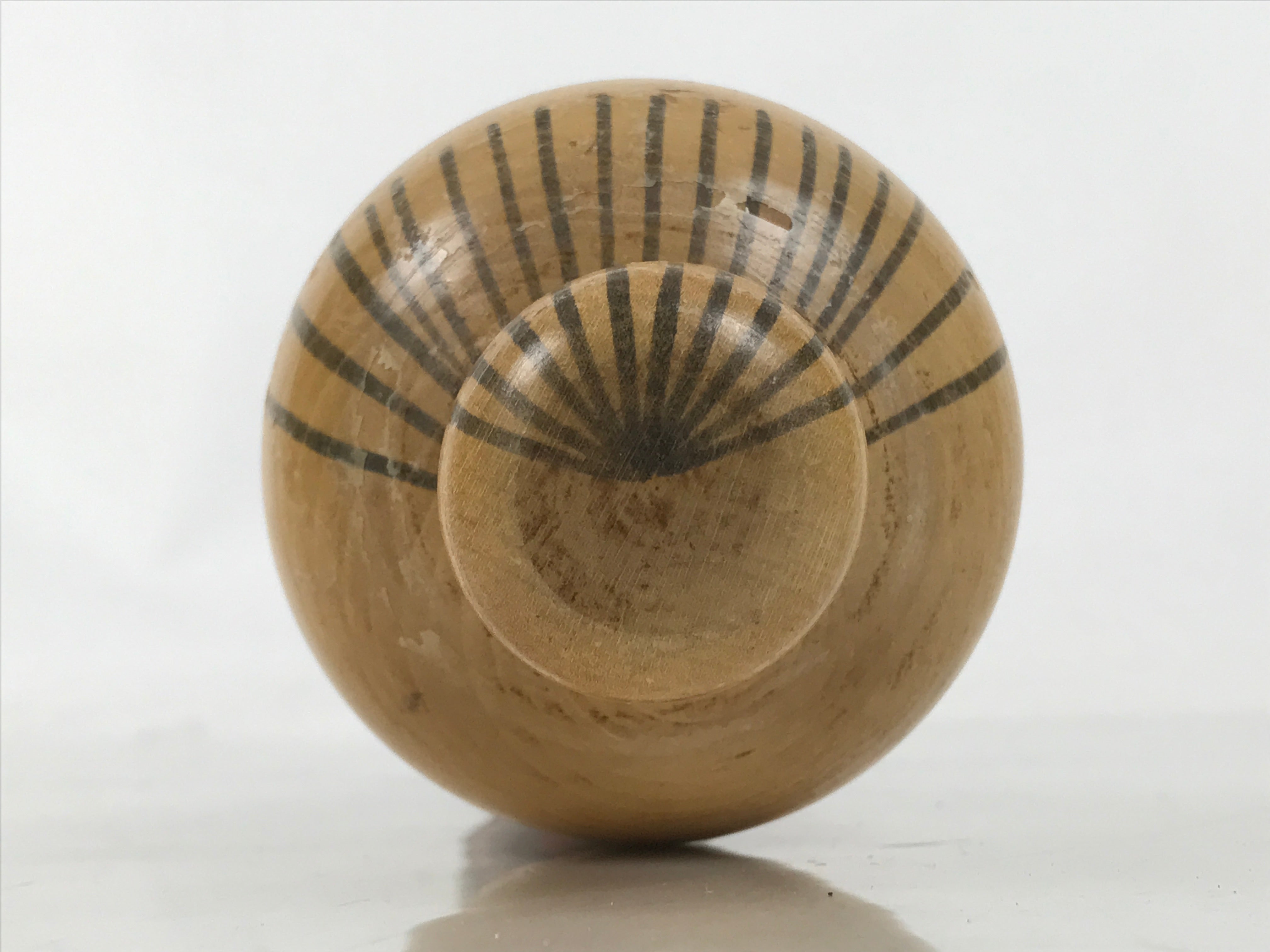 Japanese Classic Wooden Kokeshi Doll Vtg Hair Bun Red Black Check Flowers KF737