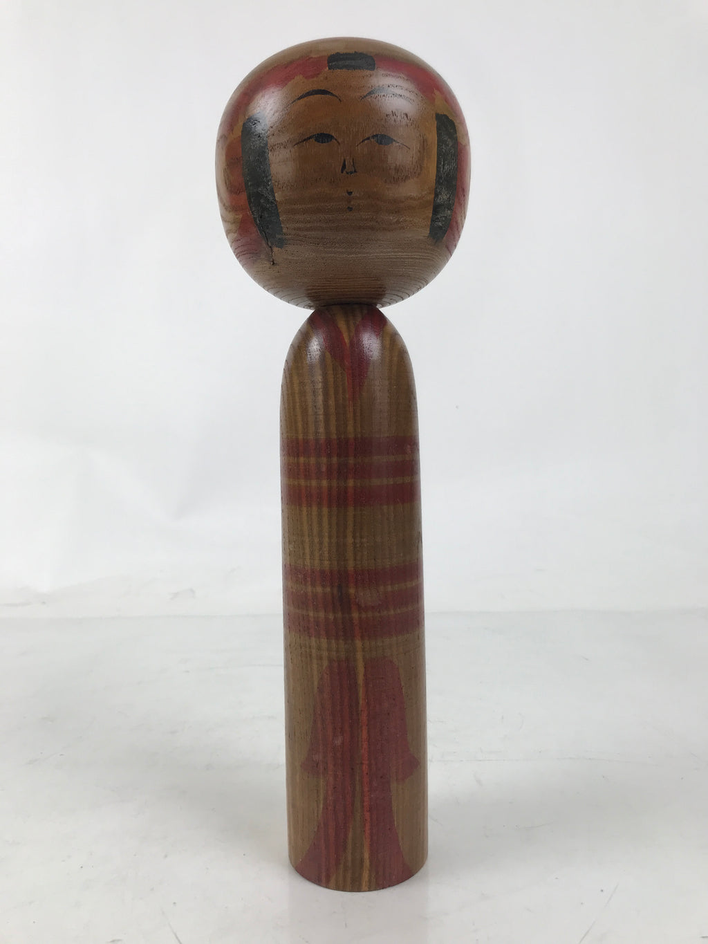 Japanese Classic Wooden Kokeshi Doll Vtg Hair Hime Cut Red Black Kimono KF738