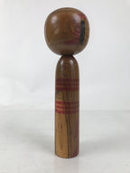 Japanese Classic Wooden Kokeshi Doll Vtg Hair Hime Cut Red Black Kimono KF738