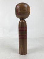 Japanese Classic Wooden Kokeshi Doll Vtg Hair Hime Cut Red Black Kimono KF738