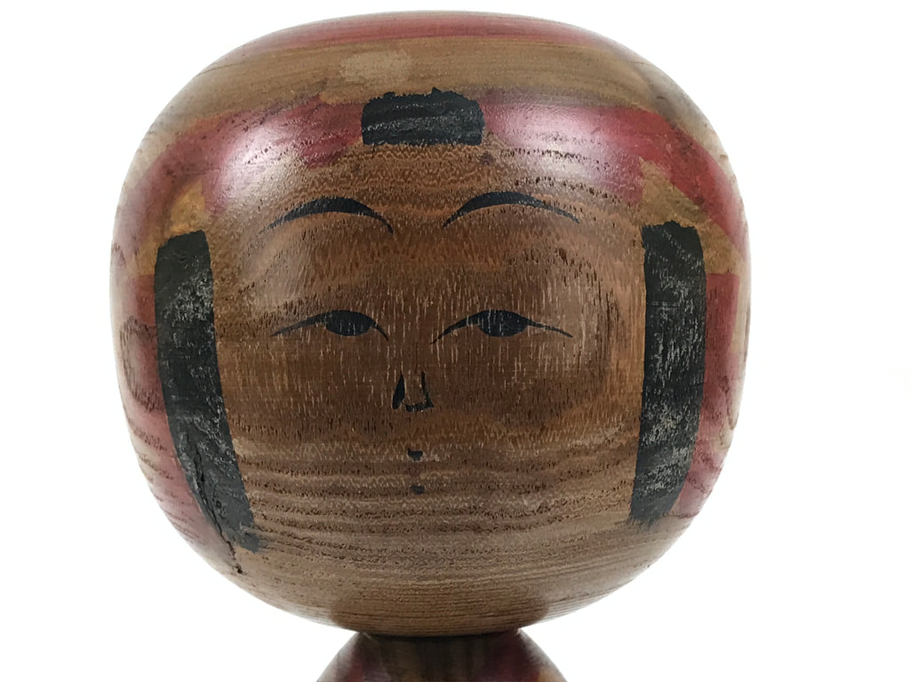 Japanese Classic Wooden Kokeshi Doll Vtg Hair Hime Cut Red Black Kimono KF738