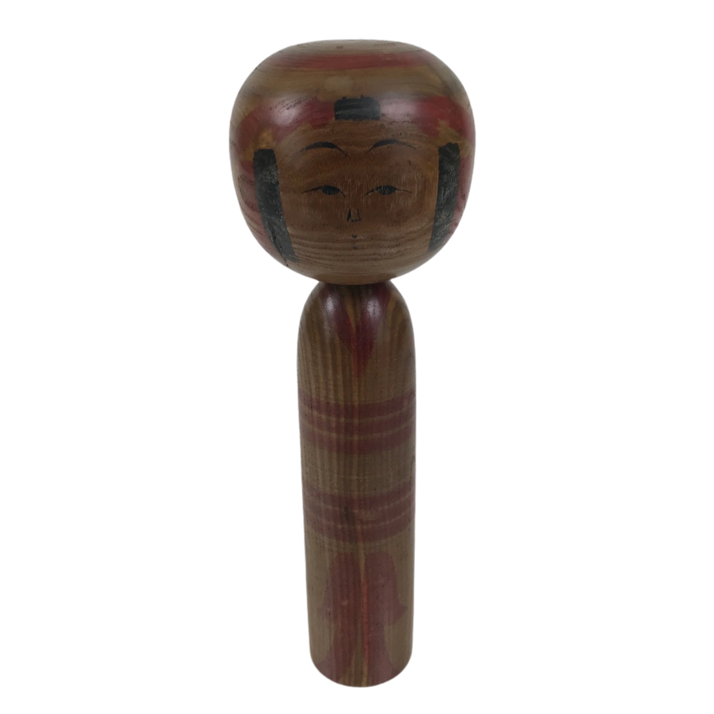 Japanese Classic Wooden Kokeshi Doll Vtg Hair Hime Cut Red Black Kimono KF738