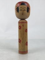 Japanese Classic Wooden Kokeshi Doll Vtg Hair Hime Cut Red Black Nadeshiko KF740