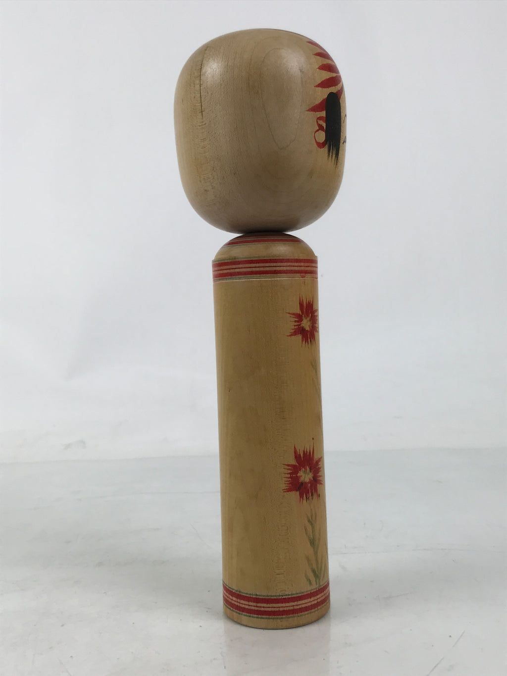 Japanese Classic Wooden Kokeshi Doll Vtg Hair Hime Cut Red Black Nadeshiko KF740