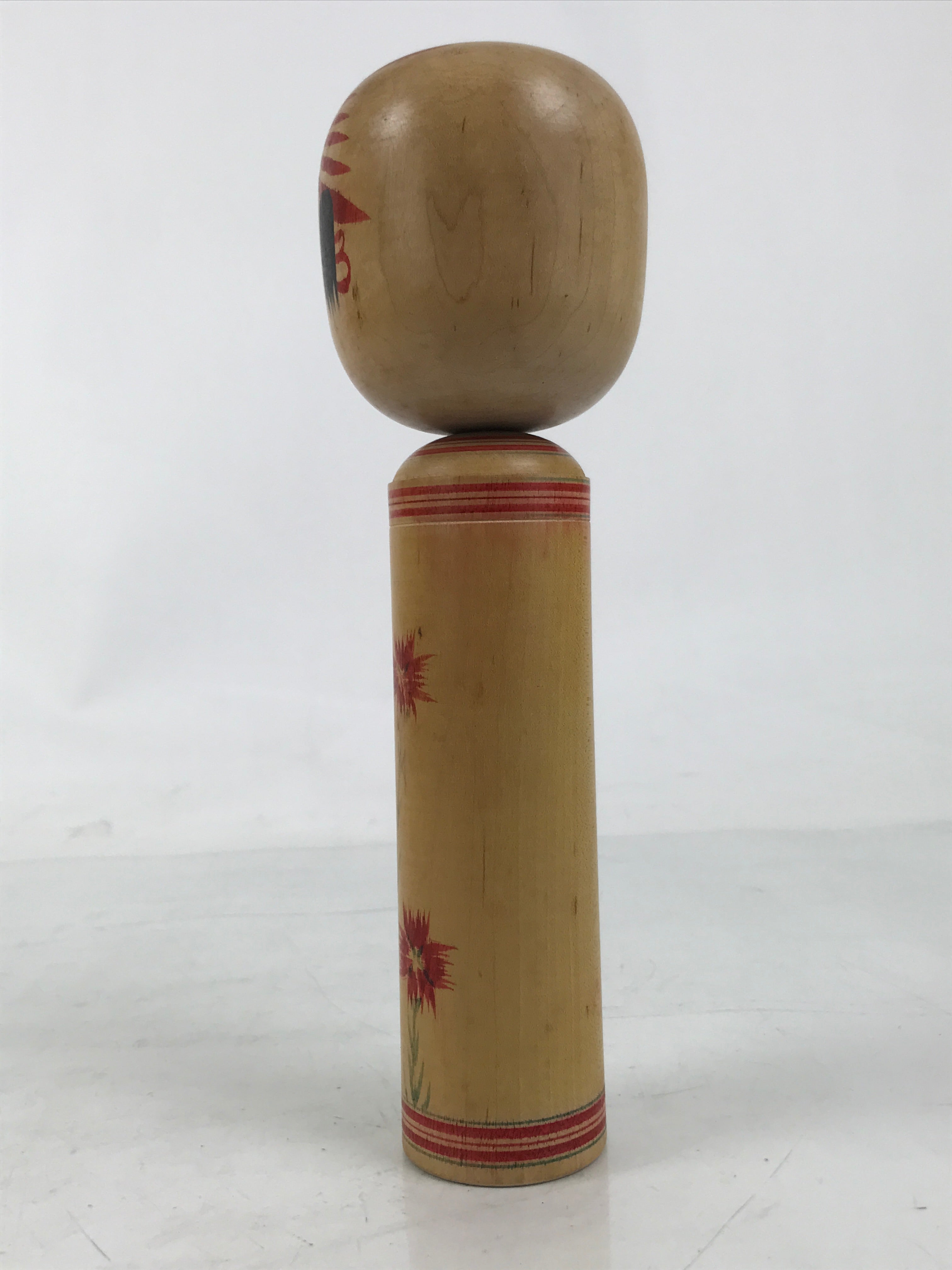 Japanese Classic Wooden Kokeshi Doll Vtg Hair Hime Cut Red Black Nadeshiko KF740