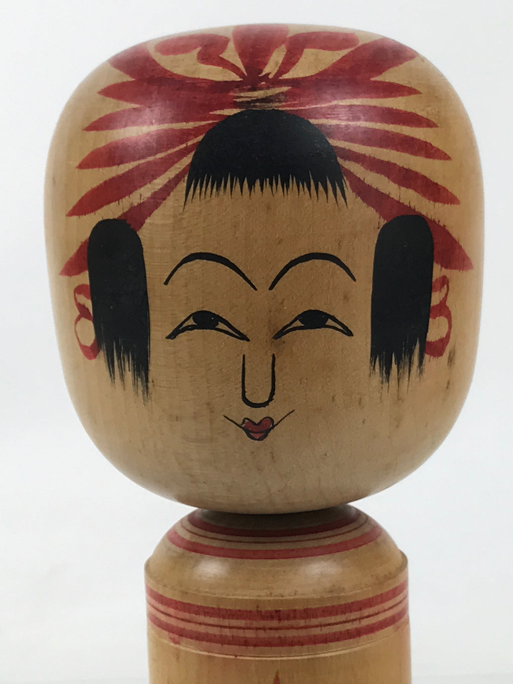 Japanese Classic Wooden Kokeshi Doll Vtg Hair Hime Cut Red Black Nadeshiko KF740