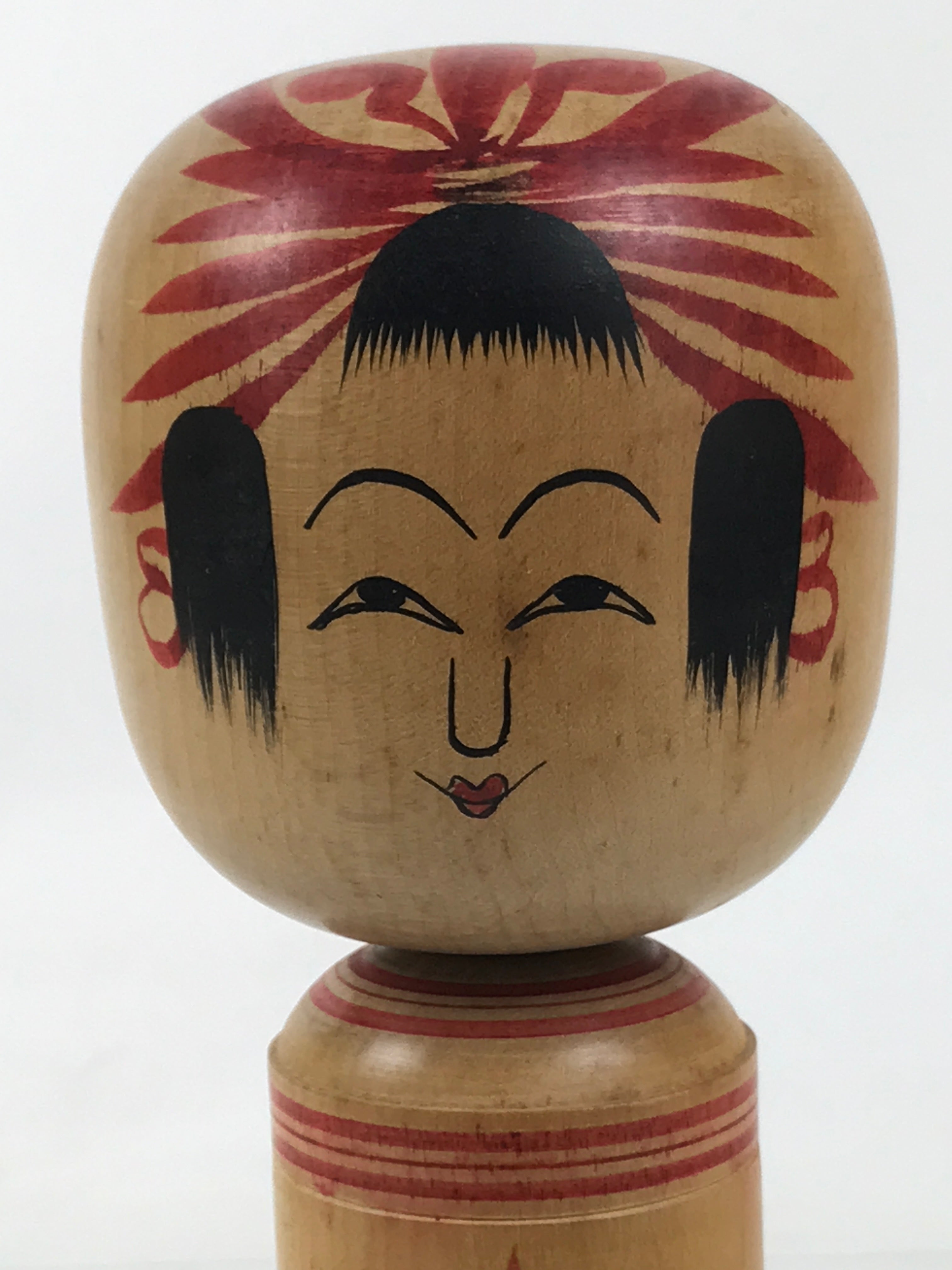 Japanese Classic Wooden Kokeshi Doll Vtg Hair Hime Cut Red Black Nadeshiko KF740