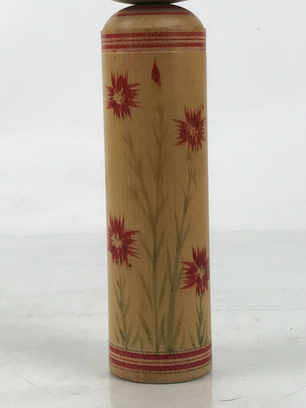 Japanese Classic Wooden Kokeshi Doll Vtg Hair Hime Cut Red Black Nadeshiko KF740
