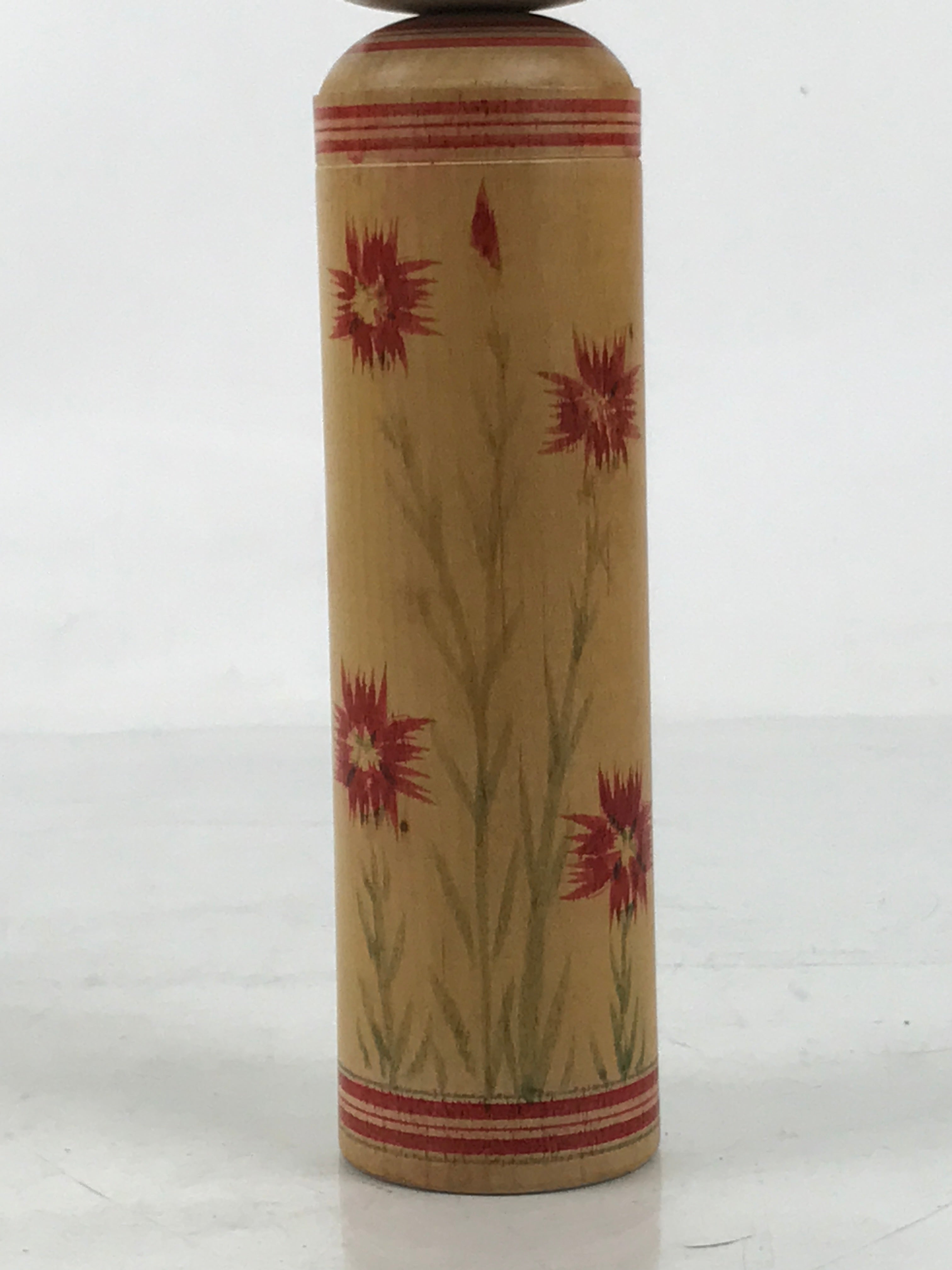 Japanese Classic Wooden Kokeshi Doll Vtg Hair Hime Cut Red Black Nadeshiko KF740