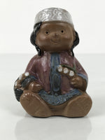 Japanese Clay Bell Ainu Girl Dorei Vtg Tsuchi-Suzu Black Brown Blue Glaze DR601