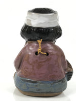 Japanese Clay Bell Ainu Girl Dorei Vtg Tsuchi-Suzu Black Brown Blue Glaze DR601