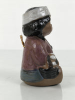 Japanese Clay Bell Ainu Girl Dorei Vtg Tsuchi-Suzu Black Brown Blue Glaze DR601