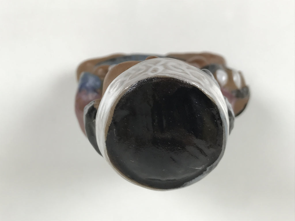 Japanese Clay Bell Ainu Girl Dorei Vtg Tsuchi-Suzu Black Brown Blue Glaze DR601
