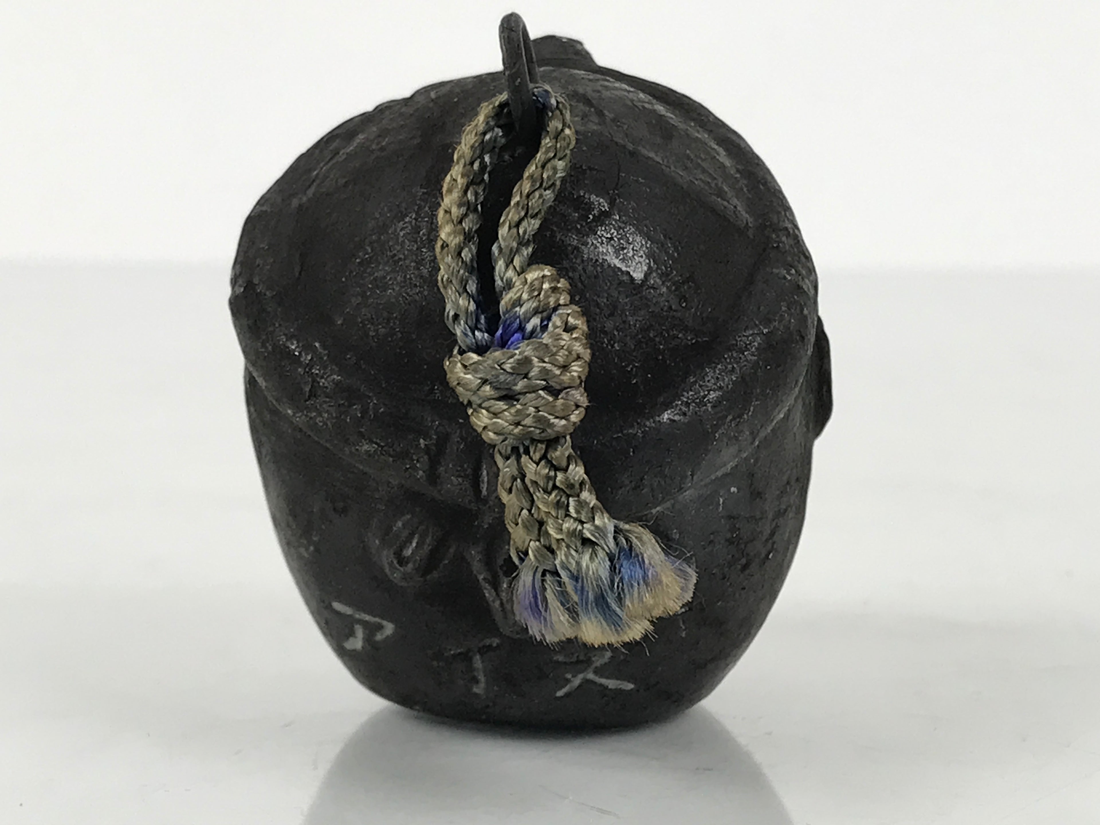 Japanese Clay Bell Dorei Ainu Man Vtg Tsuchi-Suzu Hokkaido Unglazed Black DR614
