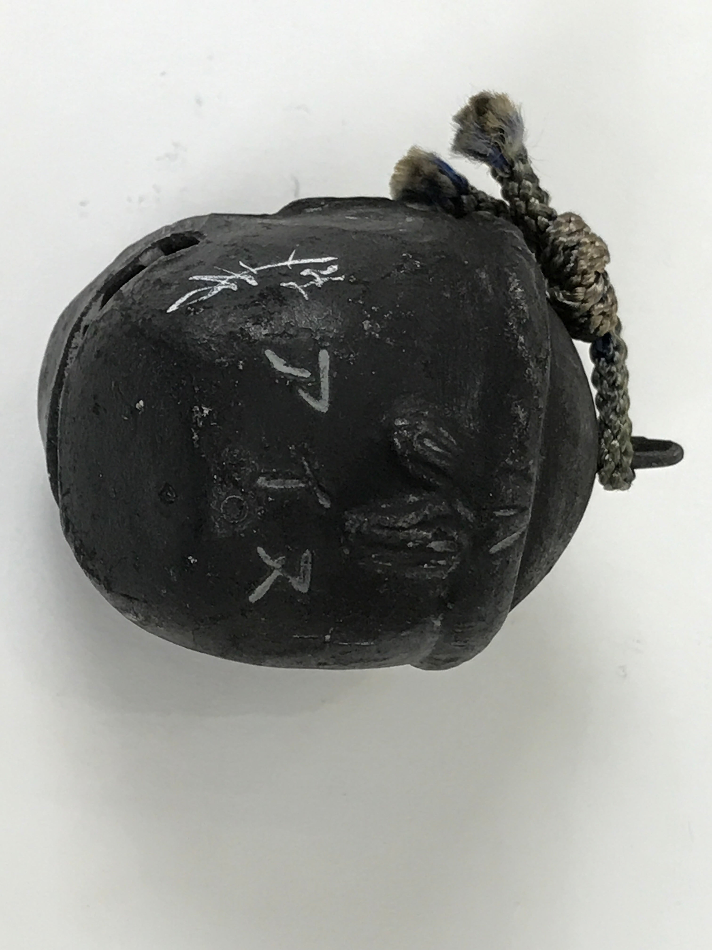 Japanese Clay Bell Dorei Ainu Man Vtg Tsuchi-Suzu Hokkaido Unglazed Black DR614