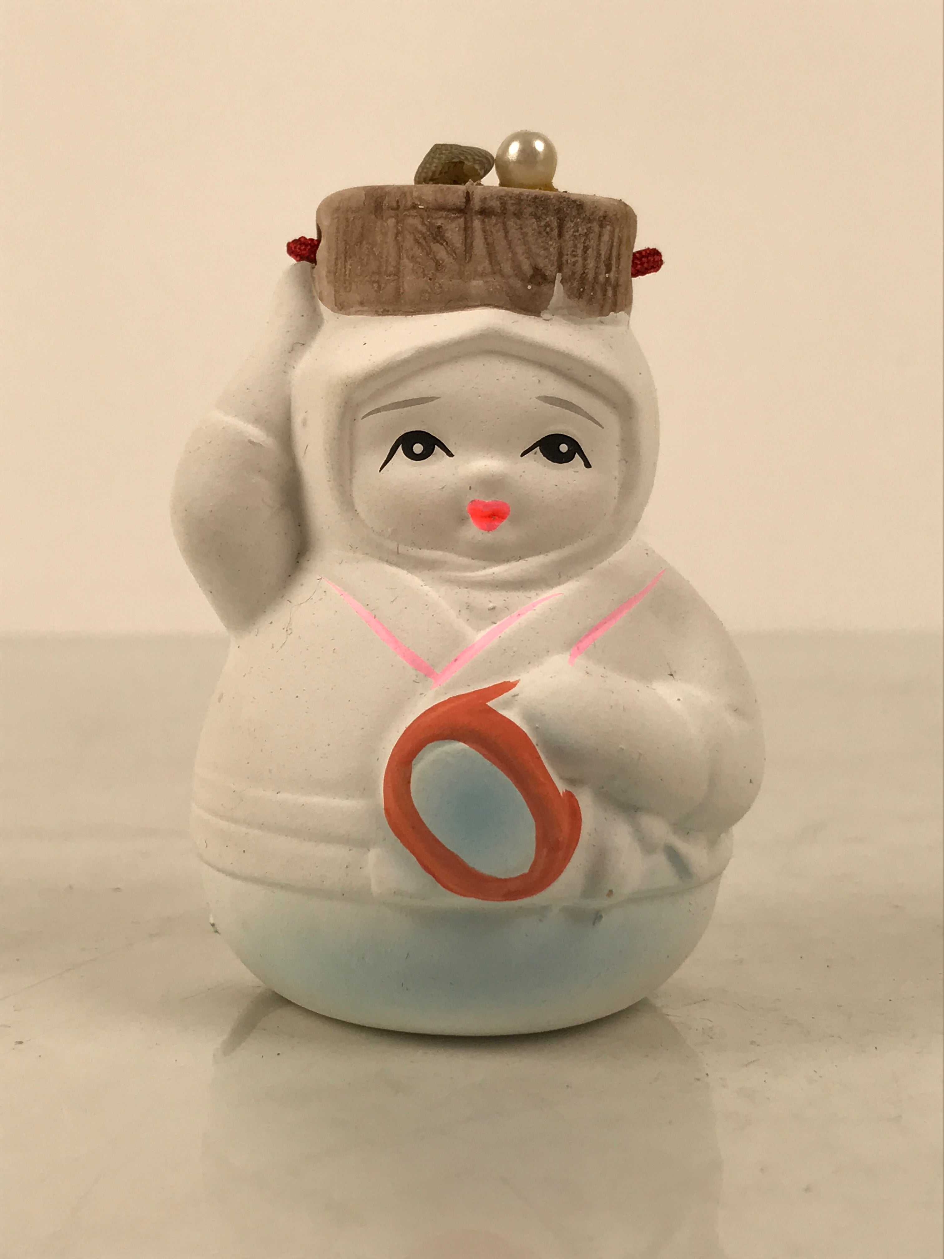 Japanese Clay Bell Dorei Ama Pearl Diver Woman Vtg Tsuchi-Suzu Toba White DR680