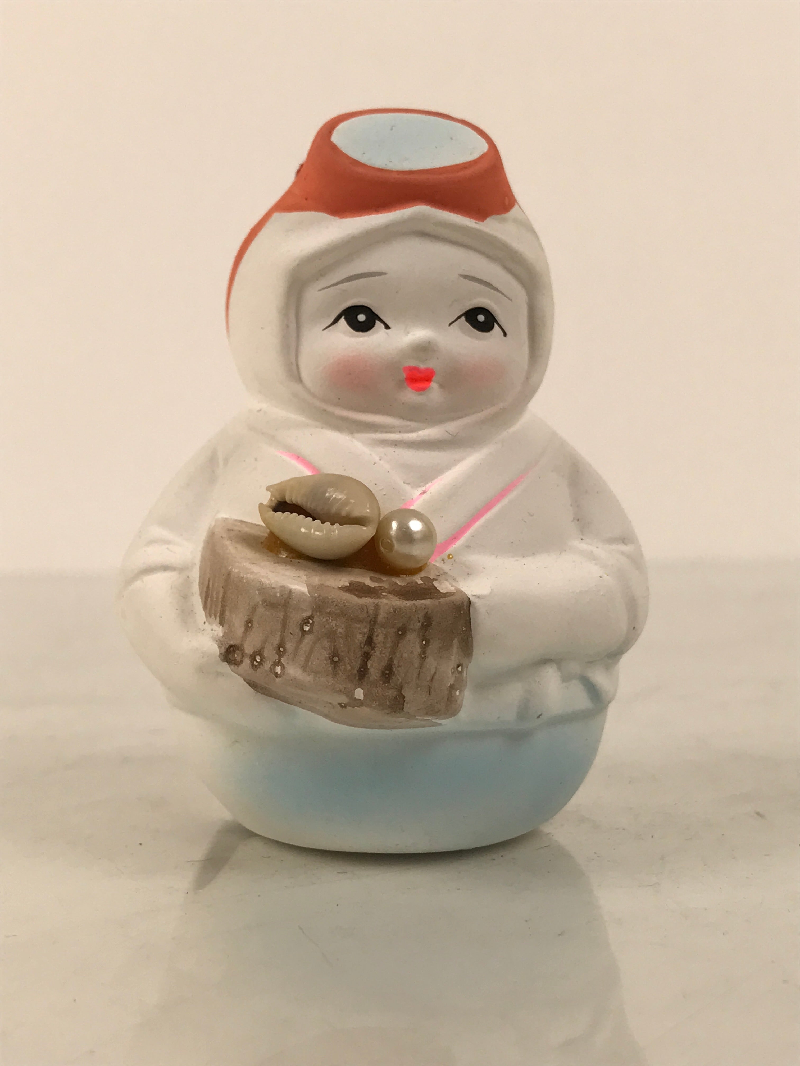 Japanese Clay Bell Dorei Ama Pearl Diver Woman Vtg Tsuchi-Suzu Toba White DR681