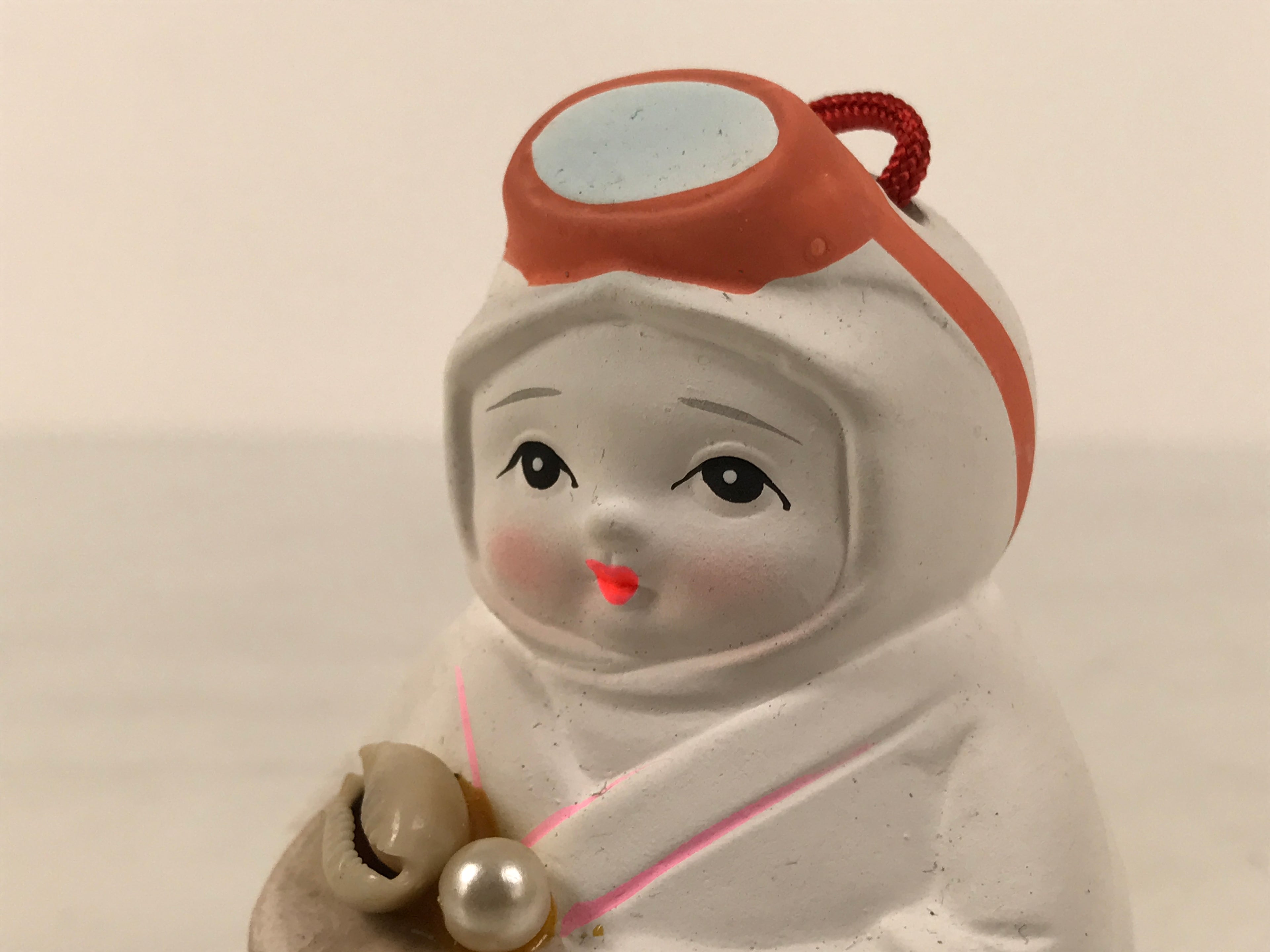 Japanese Clay Bell Dorei Ama Pearl Diver Woman Vtg Tsuchi-Suzu Toba White DR681