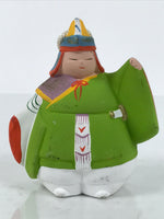 Japanese Clay Bell Dorei Bugaku Dancer Vtg Tsuchi-Suzu Green Kimono Man DR658