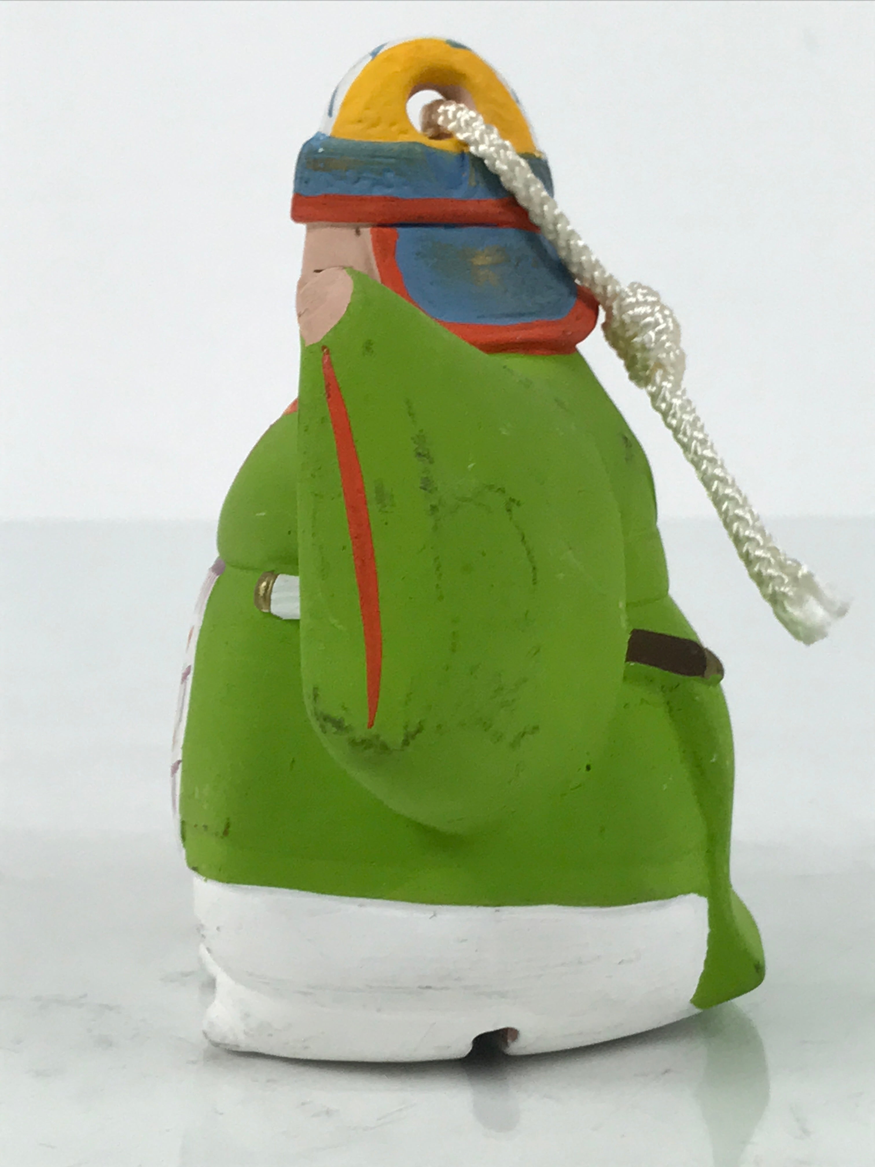 Japanese Clay Bell Dorei Bugaku Dancer Vtg Tsuchi-Suzu Green Kimono Man DR658