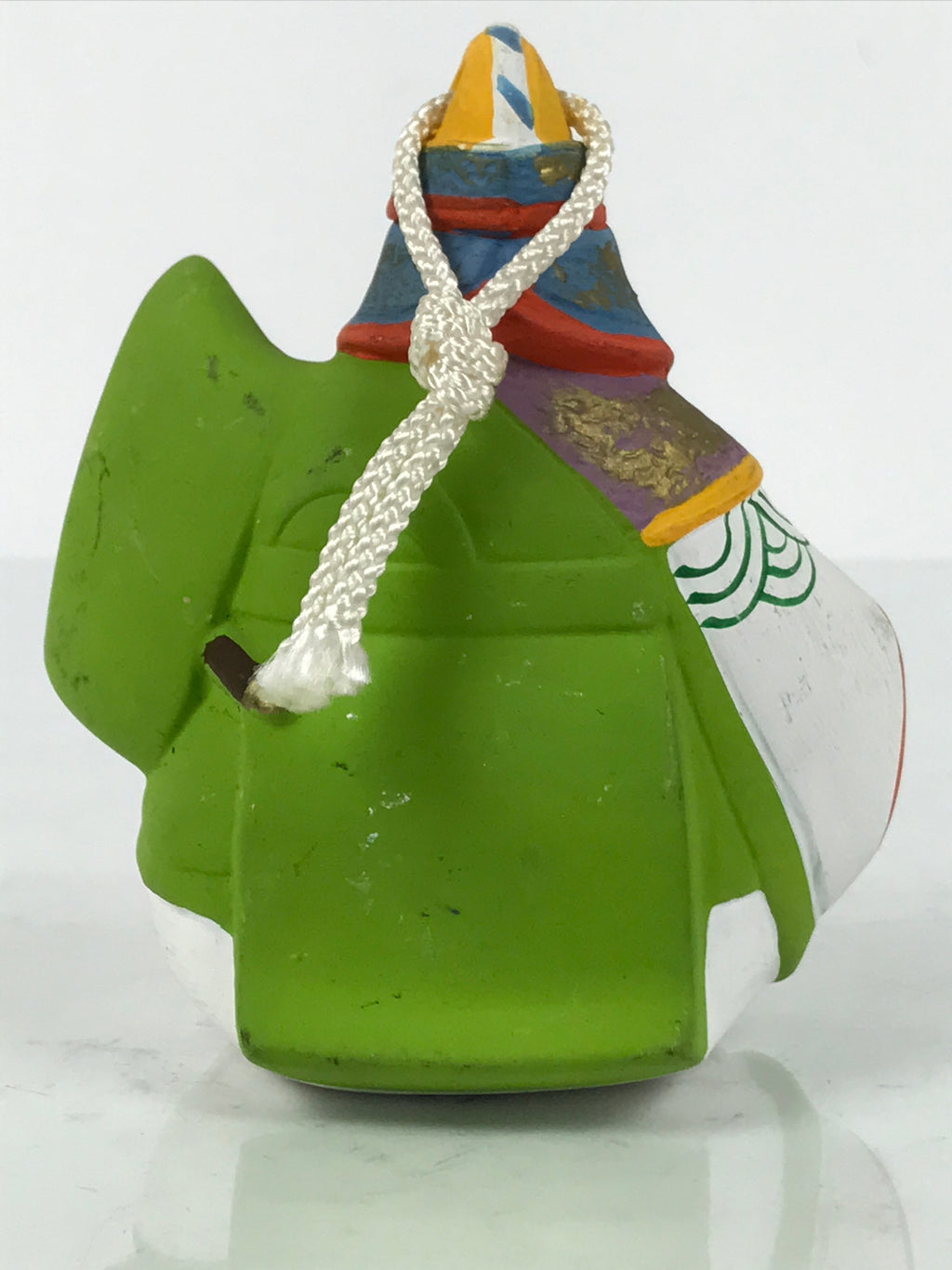 Japanese Clay Bell Dorei Bugaku Dancer Vtg Tsuchi-Suzu Green Kimono Man DR658