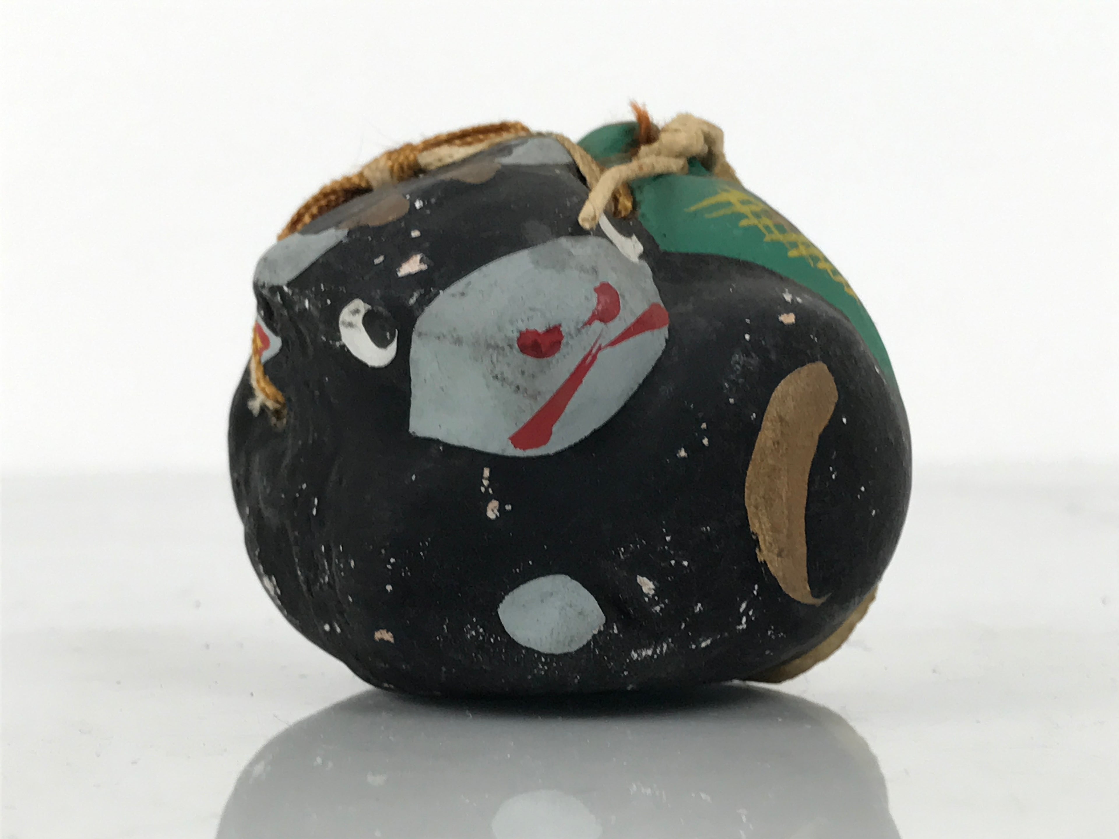 Japanese Clay Bell Dorei Cow Vtg Tsuchi-Suzu Zodiac Animal Black Ushi DR651