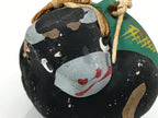 Japanese Clay Bell Dorei Cow Vtg Tsuchi-Suzu Zodiac Animal Black Ushi DR651