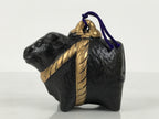 Japanese Clay Bell Dorei Cow Vtg Tsuchi-Suzu Zodiac Animal Ushi Black Gold DR678