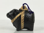 Japanese Clay Bell Dorei Cow Vtg Tsuchi-Suzu Zodiac Animal Ushi Black Gold DR678
