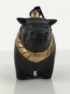 Japanese Clay Bell Dorei Cow Vtg Tsuchi-Suzu Zodiac Animal Ushi Black Gold DR678