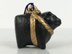 Japanese Clay Bell Dorei Cow Vtg Tsuchi-Suzu Zodiac Animal Ushi Black Gold DR678