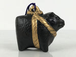 Japanese Clay Bell Dorei Cow Vtg Tsuchi-Suzu Zodiac Animal Ushi Black Gold DR678