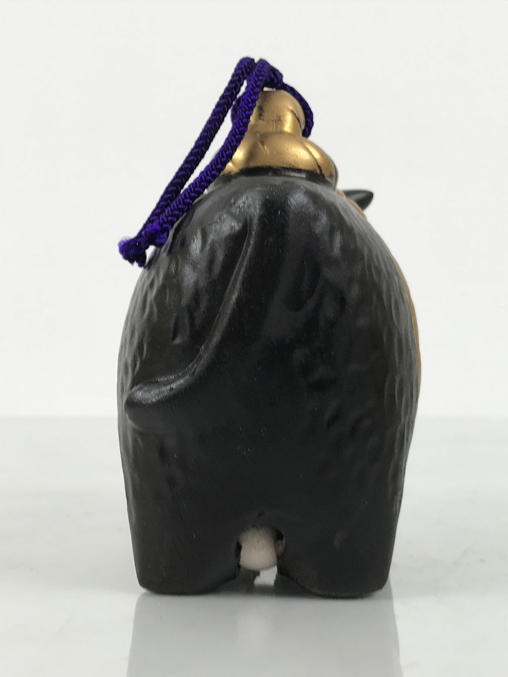 Japanese Clay Bell Dorei Cow Vtg Tsuchi-Suzu Zodiac Animal Ushi Black Gold DR678