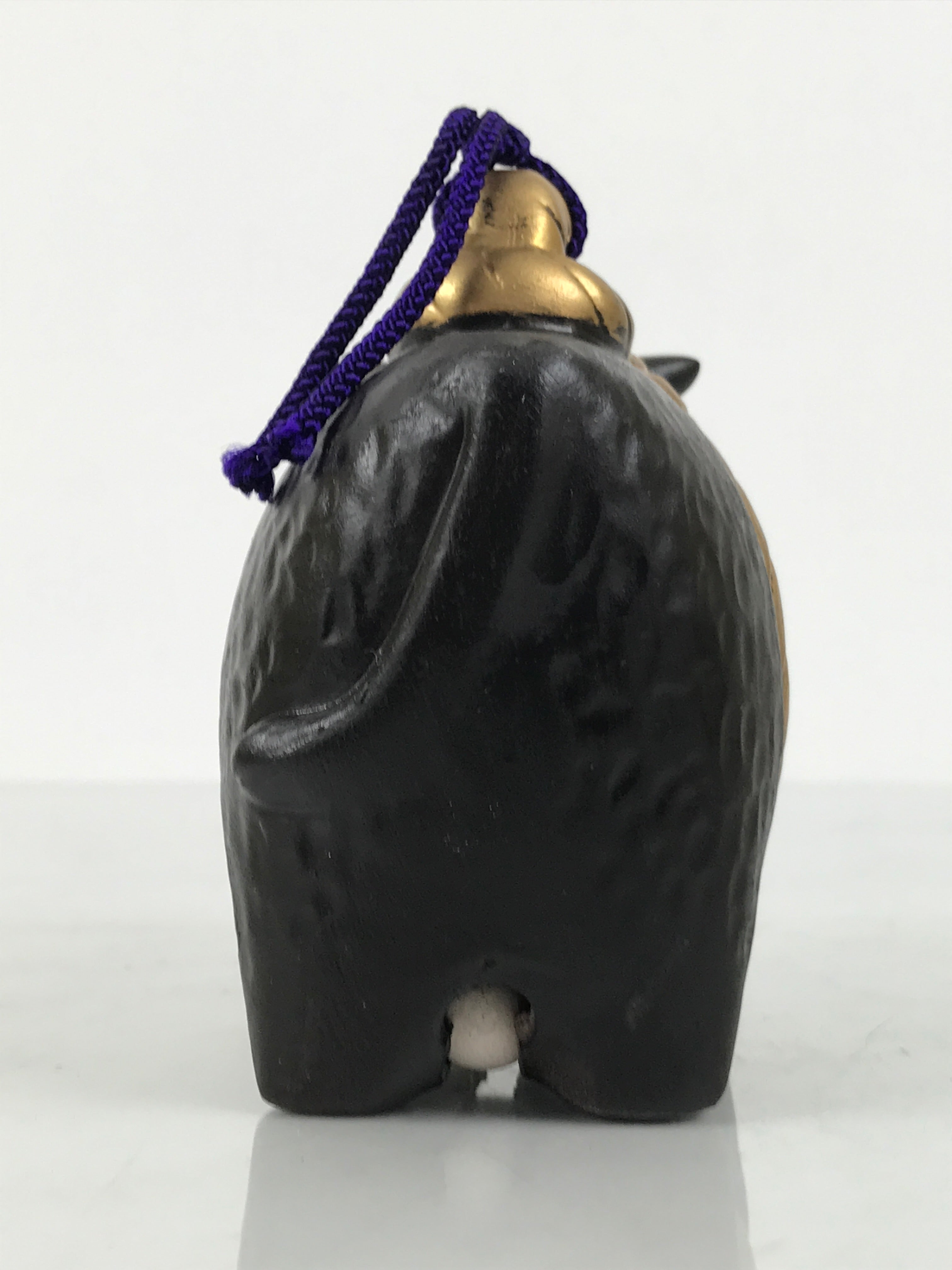 Japanese Clay Bell Dorei Cow Vtg Tsuchi-Suzu Zodiac Animal Ushi Black Gold DR678