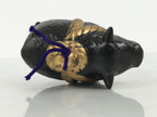Japanese Clay Bell Dorei Cow Vtg Tsuchi-Suzu Zodiac Animal Ushi Black Gold DR678