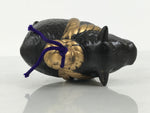 Japanese Clay Bell Dorei Cow Vtg Tsuchi-Suzu Zodiac Animal Ushi Black Gold DR678