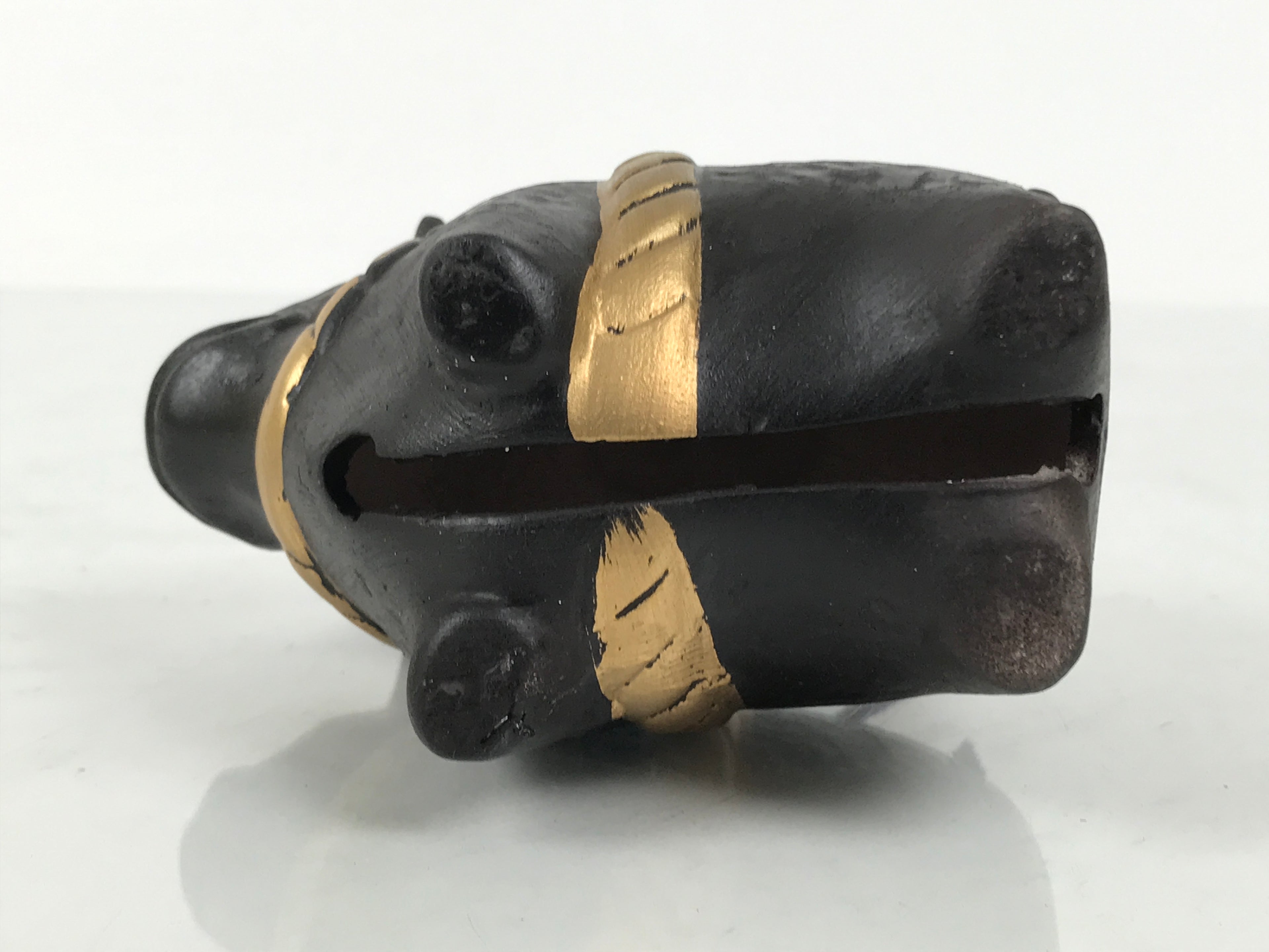 Japanese Clay Bell Dorei Cow Vtg Tsuchi-Suzu Zodiac Animal Ushi Black Gold DR678
