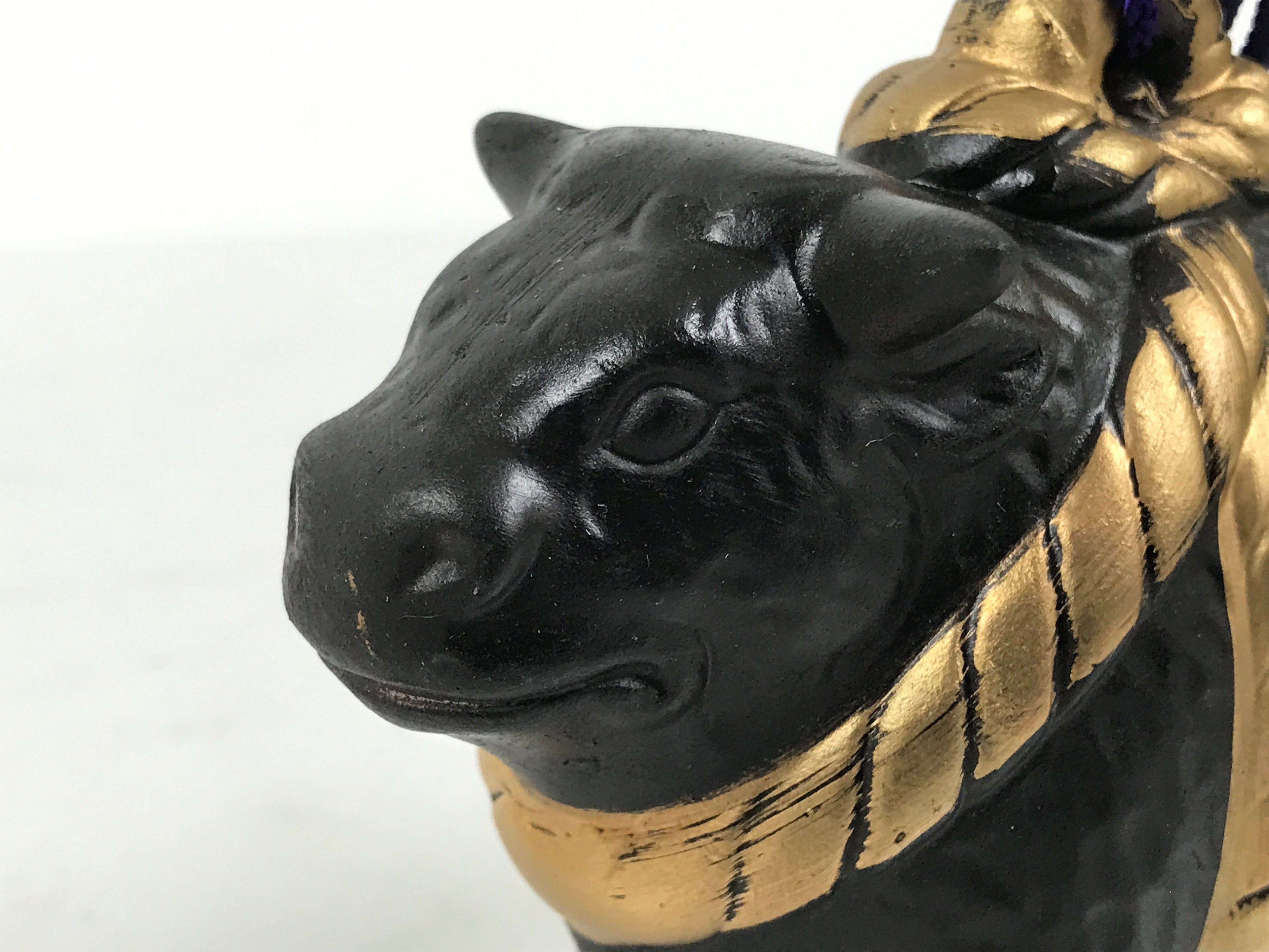 Japanese Clay Bell Dorei Cow Vtg Tsuchi-Suzu Zodiac Animal Ushi Black Gold DR678
