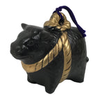 Japanese Clay Bell Dorei Cow Vtg Tsuchi-Suzu Zodiac Animal Ushi Black Gold DR678