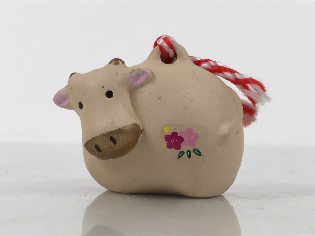 Japanese Clay Bell Dorei Cow Vtg Tsuchi-Suzu Zodiac Animal Ushi Brown Gold DR682