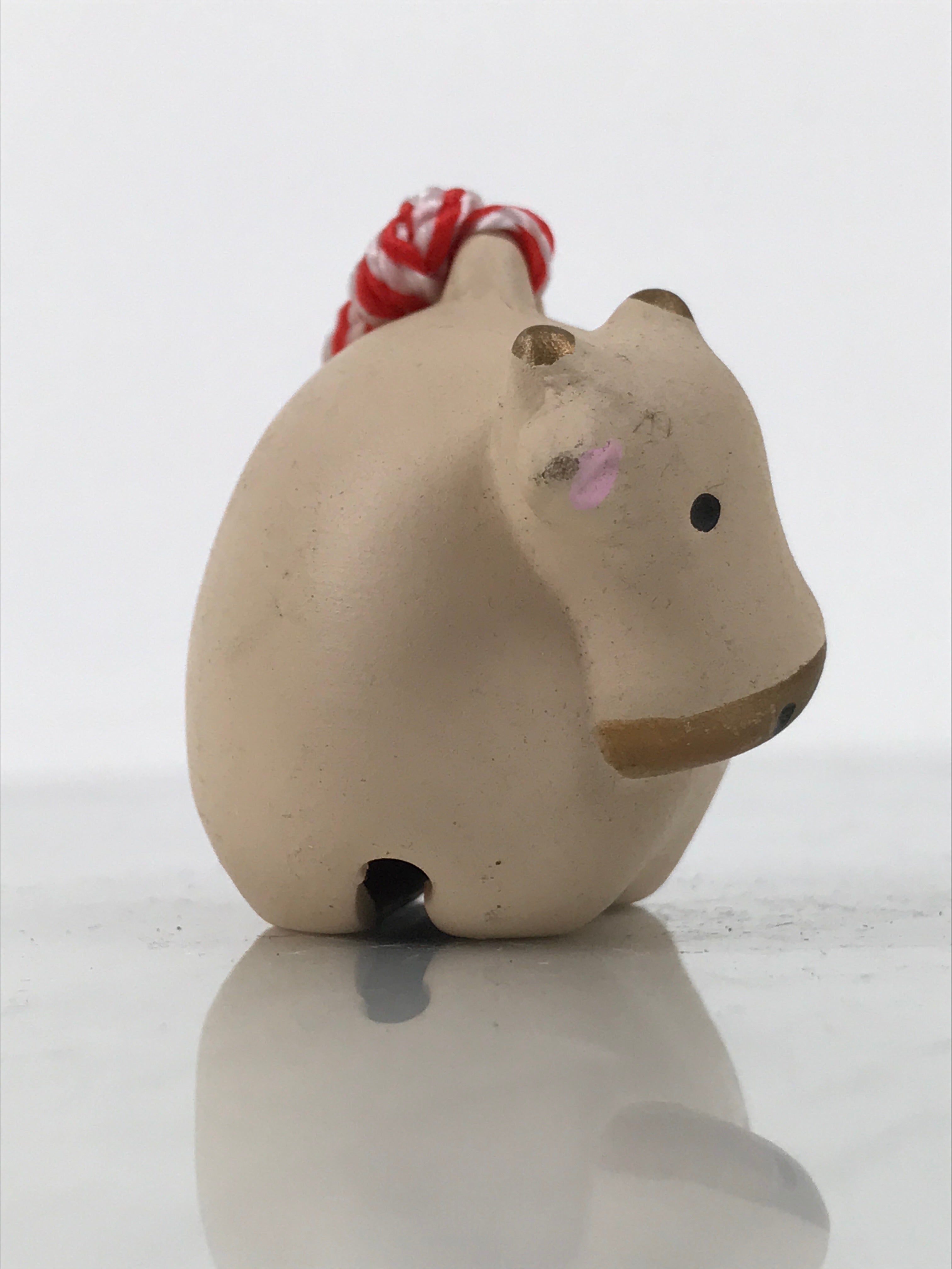 Japanese Clay Bell Dorei Cow Vtg Tsuchi-Suzu Zodiac Animal Ushi Brown Gold DR682